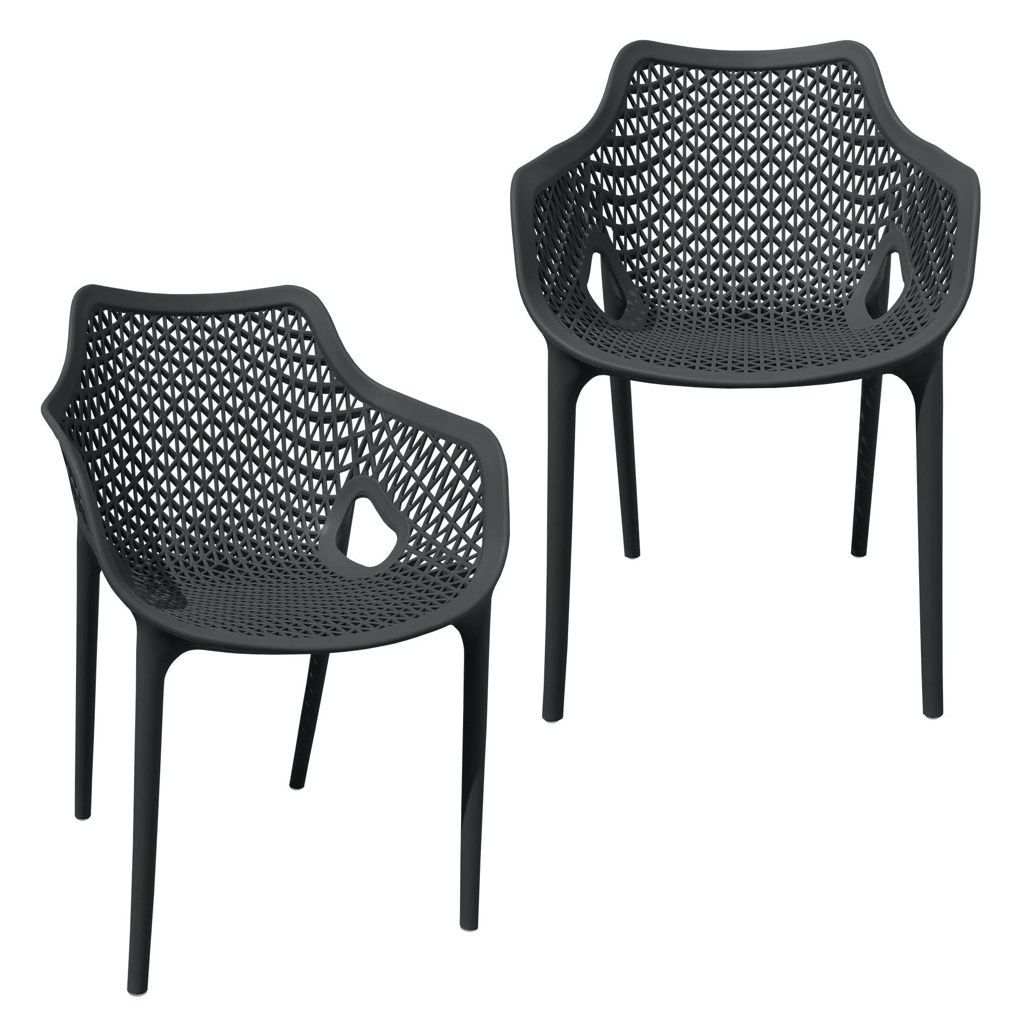 Null Gartensessel Gartenstuhl Kunststoff Stapelstuhl Armlehne Küchenstuhl Bistrostuhl 2 St. Grau – Bild 4