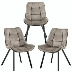 Null Samtstühle Stoffstühle Polsterstuhl Esszimmerstühle Küchenstühle Aus Samt Metallbeine 3 St. Taupe