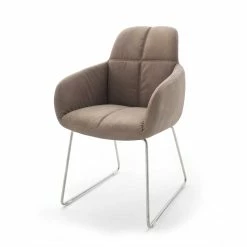 Null Armlehnstuhl 2er Set In Braun Kufengesgtell In Edelstahl Gebürstet