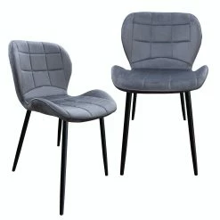 Null Esszimmerstuhl, Küchenstuhl , Mit Einem Samtvelours Bezug Und Einem Metallgestell 2 St. Samt - Dunkelgrau