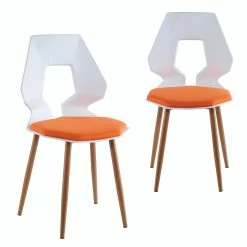 Null 2er 4er Set Design Stühle Esszimmerstühle Küchenstühle Wohnzimmerstuhl Bürostuhl Kunststoff 2 St. Weiß / Orange