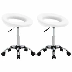 Null VidaXL Esszimmerstühle 2 Stk. Drehbar Weiß Kunstleder