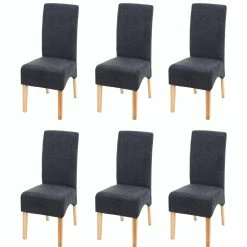 Null 6er-Set Esszimmerstuhl Latina, Küchenstuhl Stuhl, Stoff/Textil ~ Dunkelgrau, Helle Beine