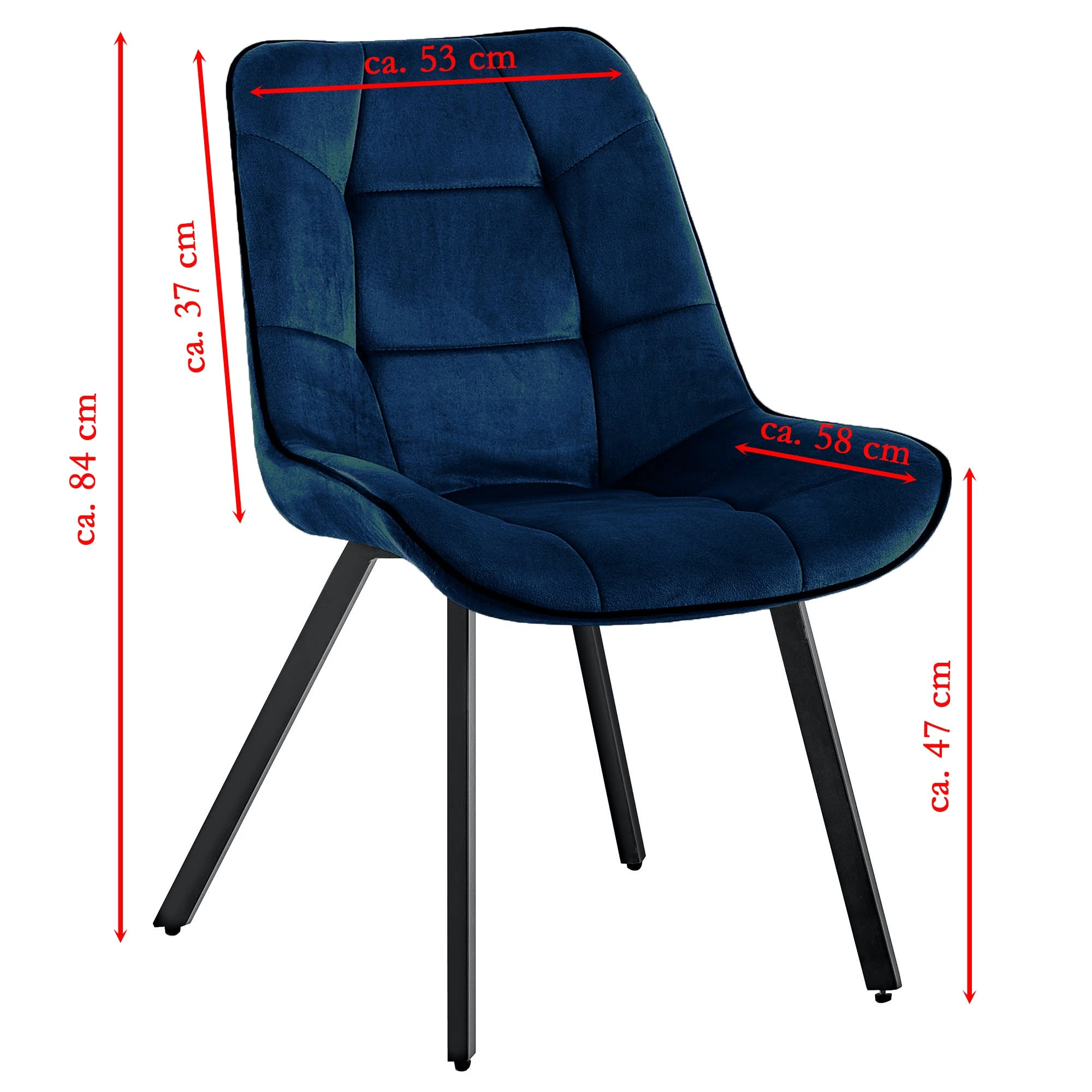 Null Samtstühle Stoffstühle Polsterstuhl Esszimmerstühle Küchenstühle Aus Samt Metallbeine 1 St. Dunkelblau – Bild 6