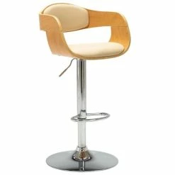 Null Barhocker Creme Bugholz Und Kunstleder