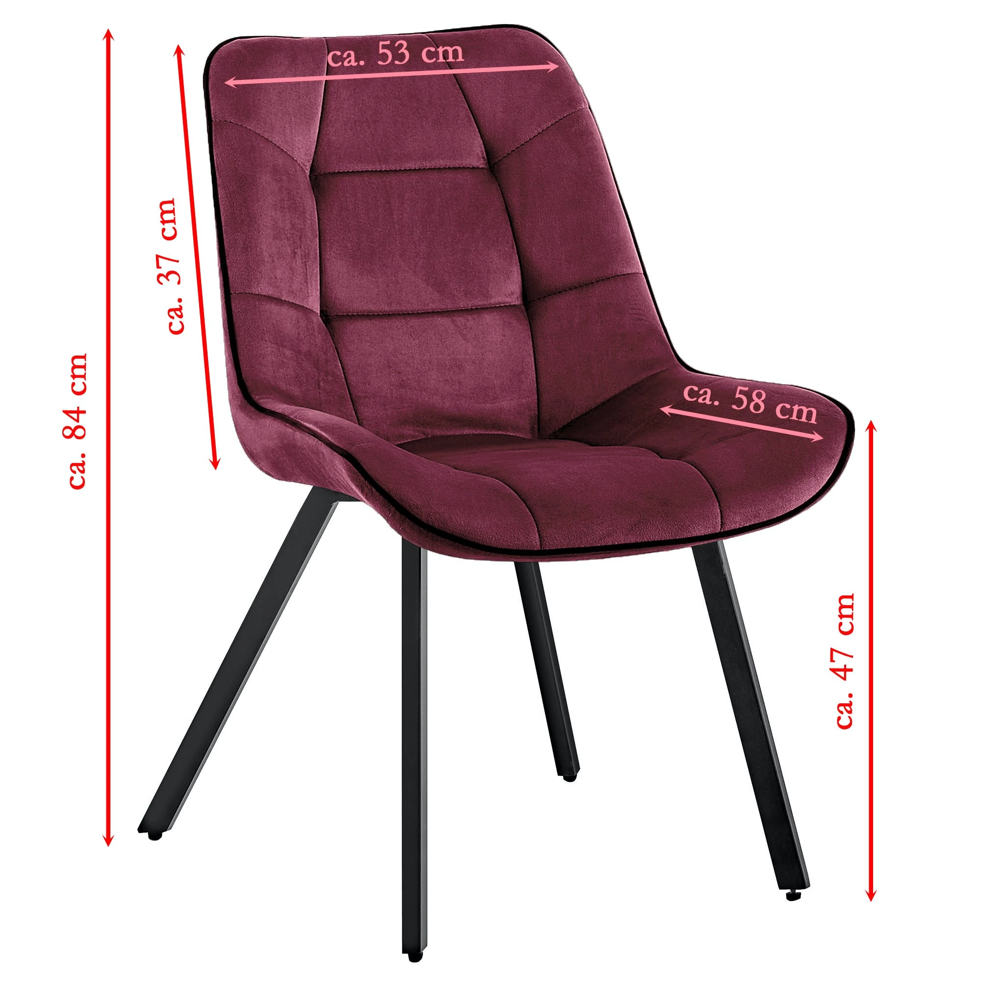 Null Samtstühle Stoffstühle Polsterstuhl Esszimmerstühle Küchenstühle Aus Samt Metallbeine 1 St. Bordeaux – Bild 6