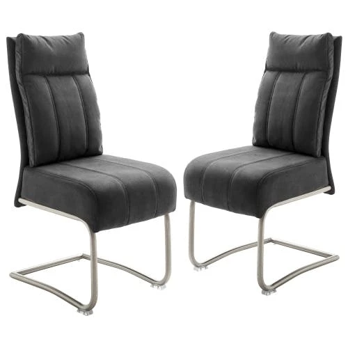 Null Raburg 2er-Set Esszimmerstuhl PIA In ANTHRAZIT, Chenille-Look, Gestell SILBER – Bild 4