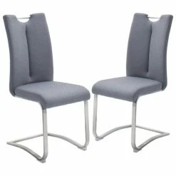 Null Raburg 2er-Set Esszimmerstuhl ARTOS XL In GRAU, Feingewebe, Gestell In SILBER