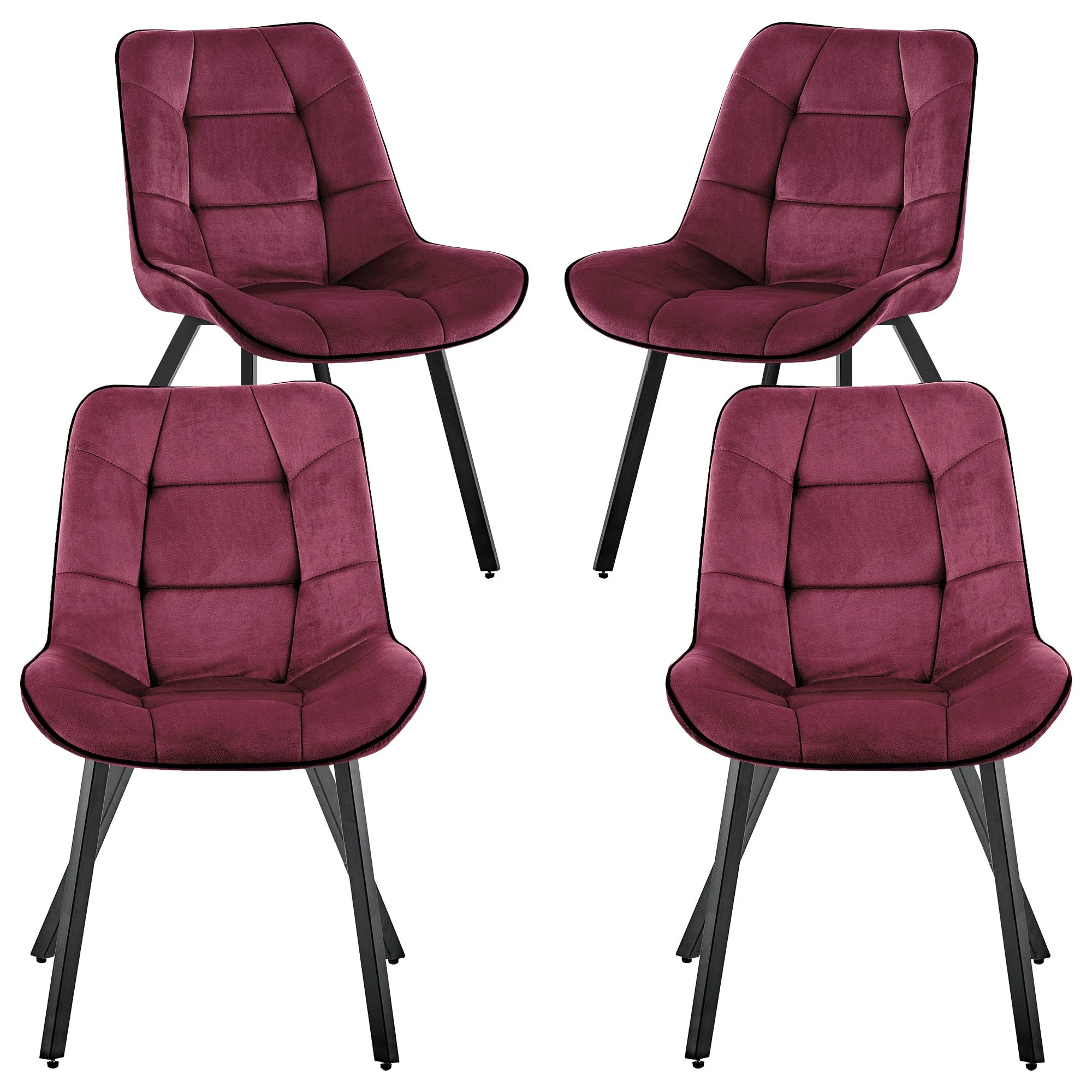 Null Samtstühle Stoffstühle Polsterstuhl Esszimmerstühle Küchenstühle Aus Samt Metallbeine 1 St. Bordeaux – Bild 3