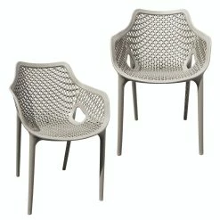 Null Gartensessel Gartenstuhl Kunststoff Stapelstuhl Armlehne Küchenstuhl Bistrostuhl 2 St. Taupe