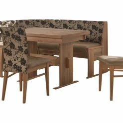 Null Truhen-Eckbankgruppe Buche Walnuß Dekor; Eckbank, 2 Stühle + Wangentisch, Rücken Schwarz-braun, Sitz Braun