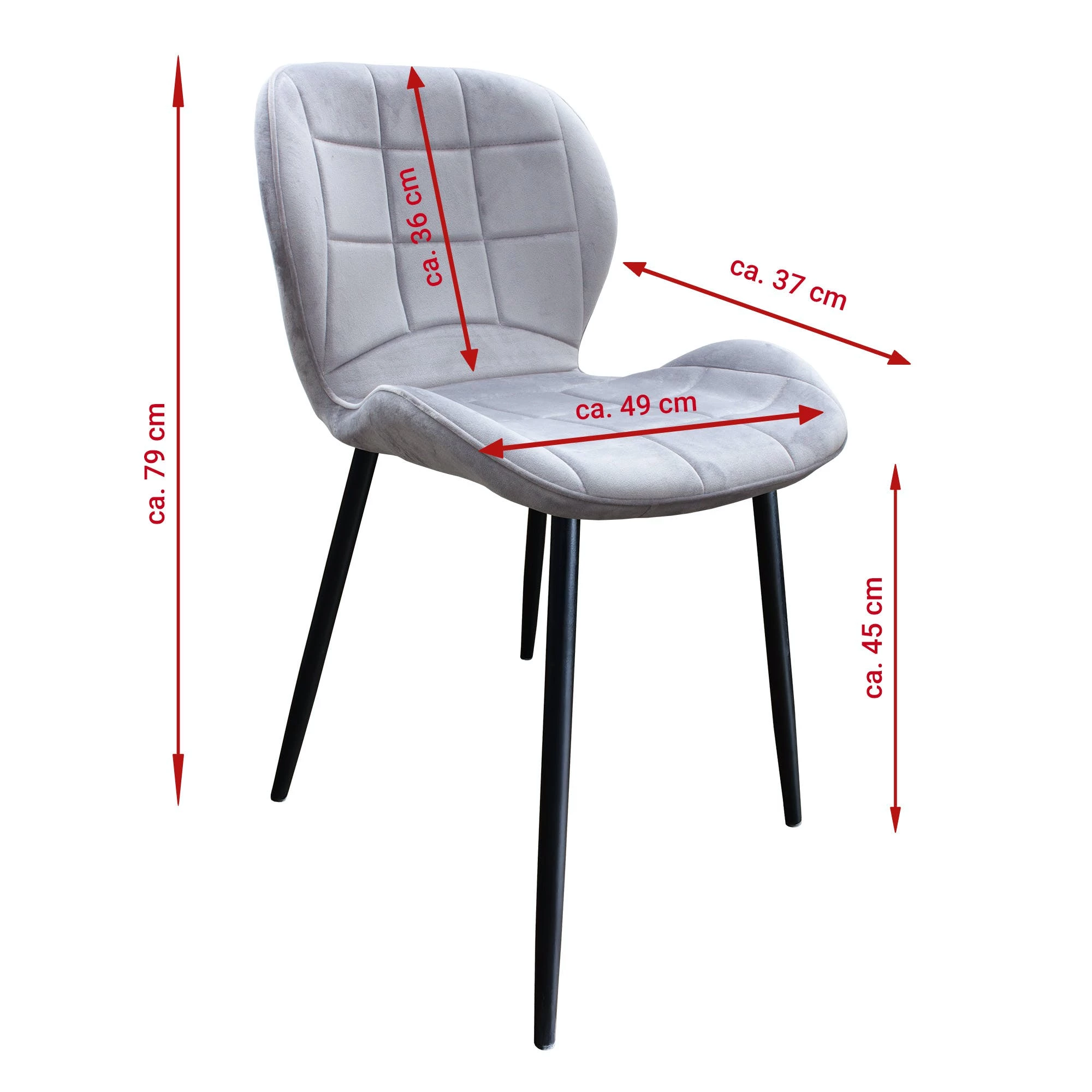 Null Esszimmerstuhl, Küchenstuhl , Mit Einem Samtvelours Bezug Und Einem Metallgestell 1 St. Samt - Hellgrau – Bild 6