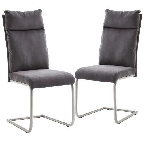 Null Raburg 2er-Set Esszimmerstuhl PIA In ANTHRAZIT, Chenille-Look, Gestell SILBER