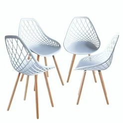 Null 2er 4er Set Design Kunststoffstuhl Küchenstuhl Esszimmerstuhl Gartenstuhl Stuhl Holzbein 4 St. Weiß