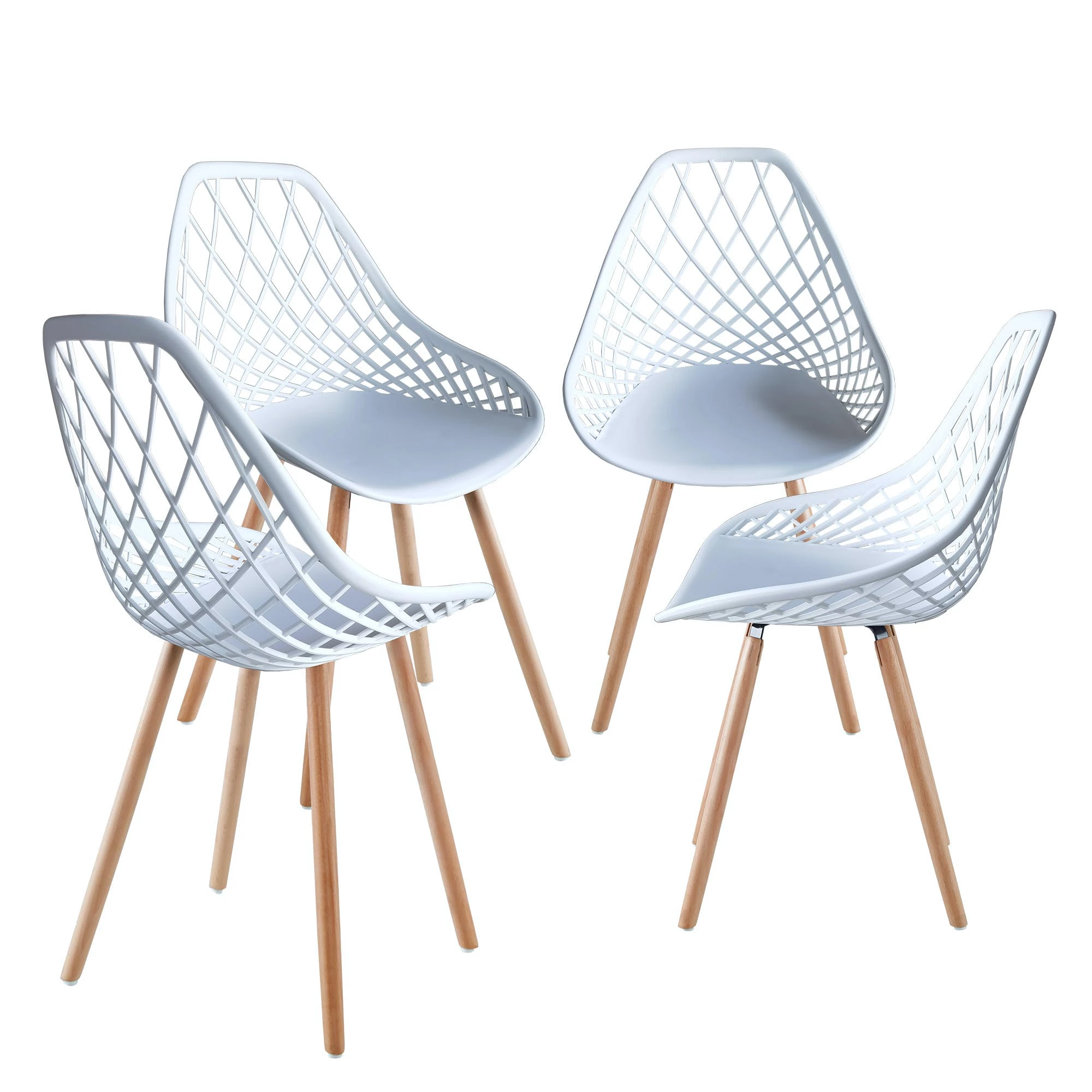 Null 2er 4er Set Design Kunststoffstuhl Küchenstuhl Esszimmerstuhl Gartenstuhl Stuhl Holzbein 2 St. Weiß – Bild 3