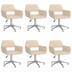 Null VidaXL Esszimmerstühle 6 Stk. Drehbar Creme Stoff