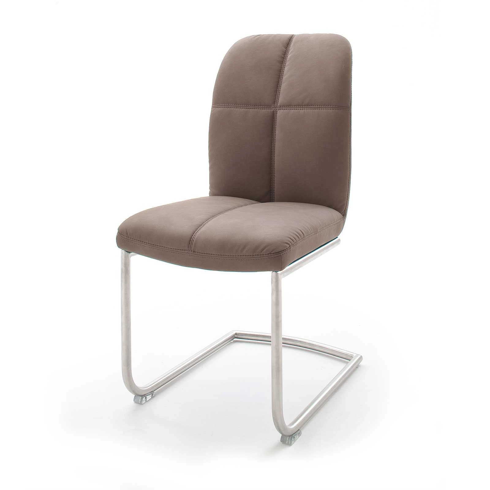 Null Schwingstuhl 2er Set In Braun / Schwingrahmen Edelstahl Gebürstet – Bild 2