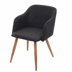 Null Esszimmerstuhl HWC-D71, Stuhl Küchenstuhl, Retro Design, Armlehnen Stoff/Textil ~ Anthrazit-grau