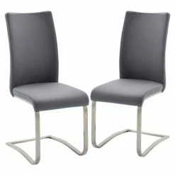 Null Raburg 2er-Set Esszimmerstuhl ARCO In GRAU, Kunstleder, Gestell SILBER