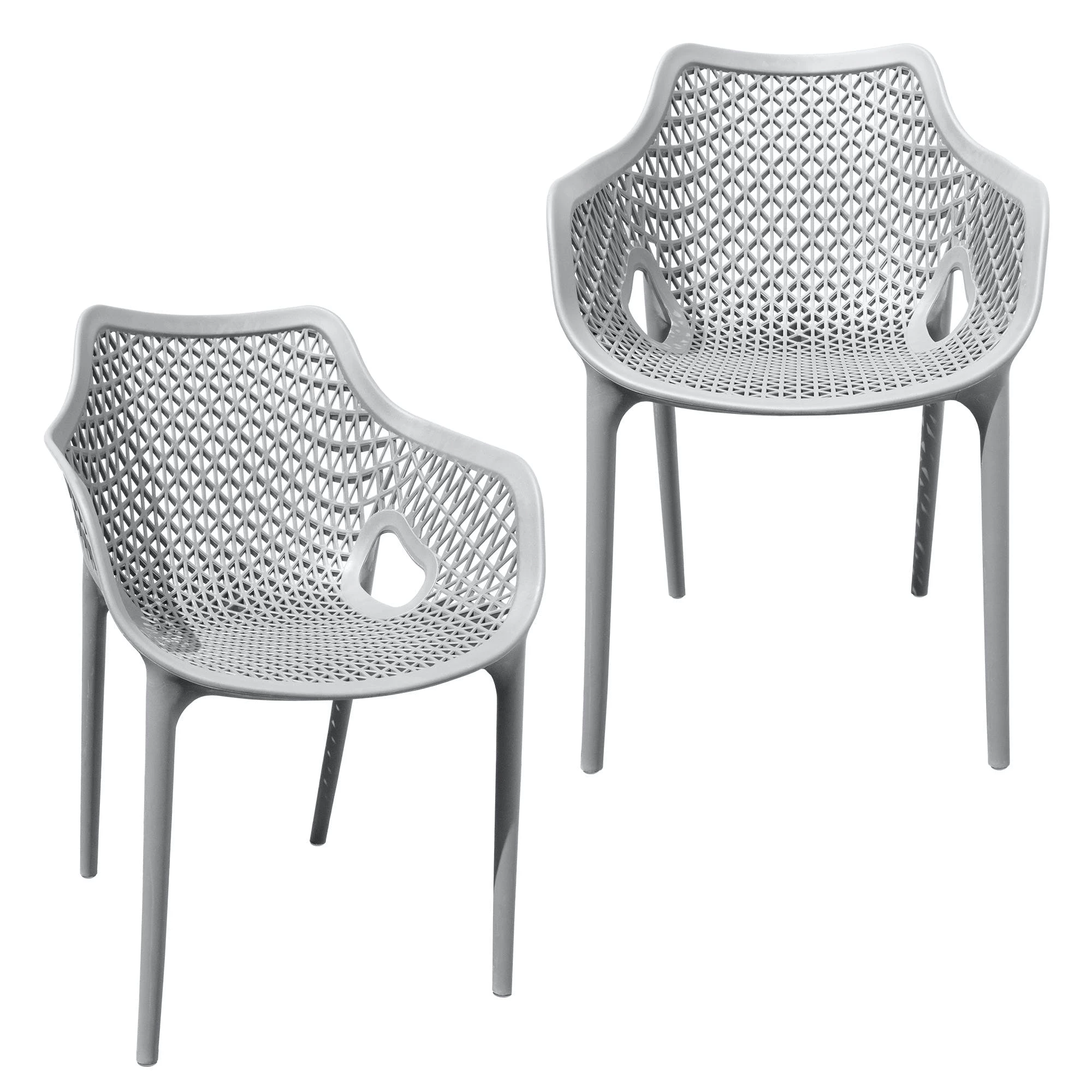 Null Gartensessel Gartenstuhl Kunststoff Stapelstuhl Armlehne Küchenstuhl Bistrostuhl 2 St. Grau