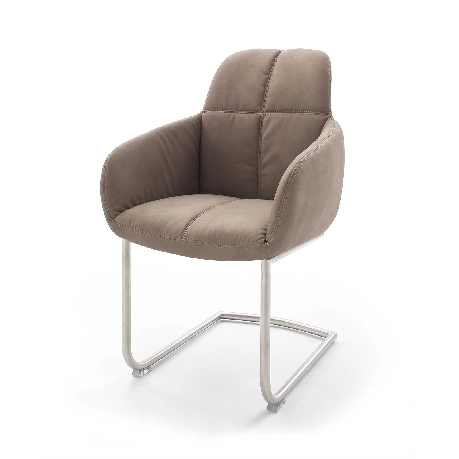 Null Schwingstuhl 2er Set In Braun / Schwingrahmen Edelstahl Gebürstet – Bild 3