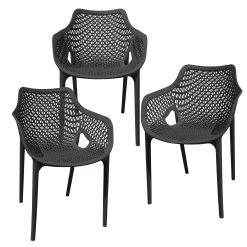 Null Gartensessel Gartenstuhl Kunststoff Stapelstuhl Armlehne Küchenstuhl Bistrostuhl 3 St. Schwarz