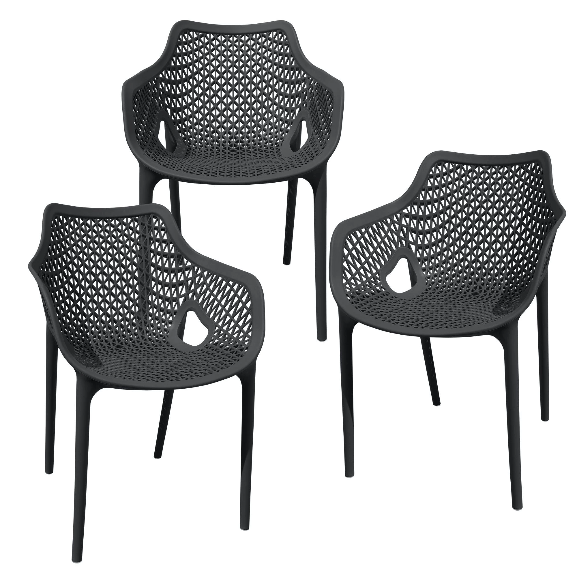 Null Gartensessel Gartenstuhl Kunststoff Stapelstuhl Armlehne Küchenstuhl Bistrostuhl 3 St. Weiß – Bild 3