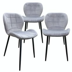Null Esszimmerstuhl, Küchenstuhl , Mit Einem Samtvelours Bezug Und Einem Metallgestell 3 St. Samt - Hellgrau