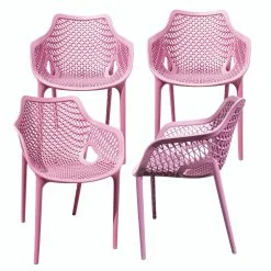 Null Gartensessel Gartenstuhl Kunststoff Stapelstuhl Armlehne Küchenstuhl Bistrostuhl 4 St. Rosa
