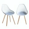 Null 2er 4er Set Design Kunststoffstuhl Küchenstuhl Esszimmerstuhl Gartenstuhl Stuhl Holzbein 2 St. Weiß