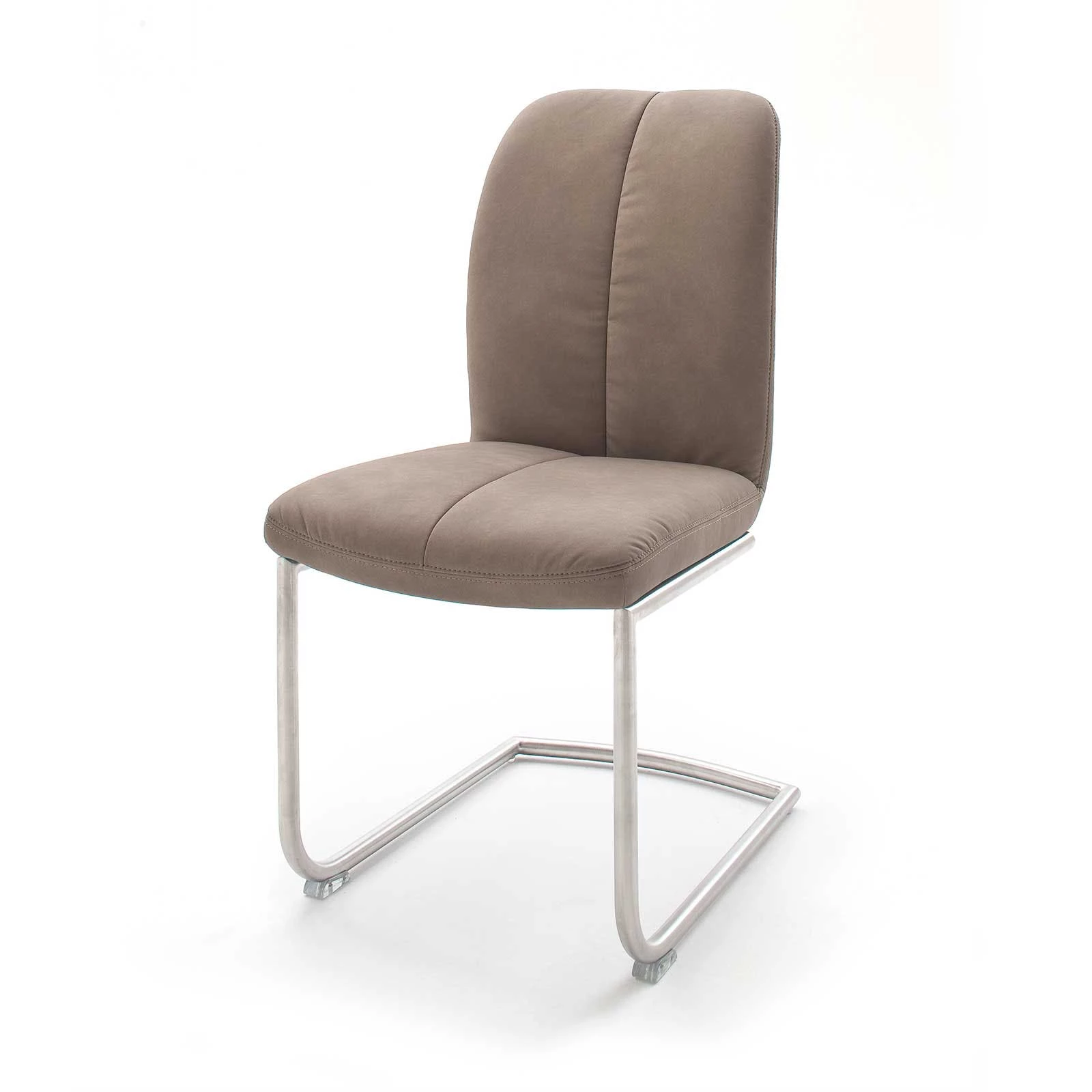 Null Schwingstuhl 2er Set In Braun / Schwingrahmen Edelstahl Gebürstet