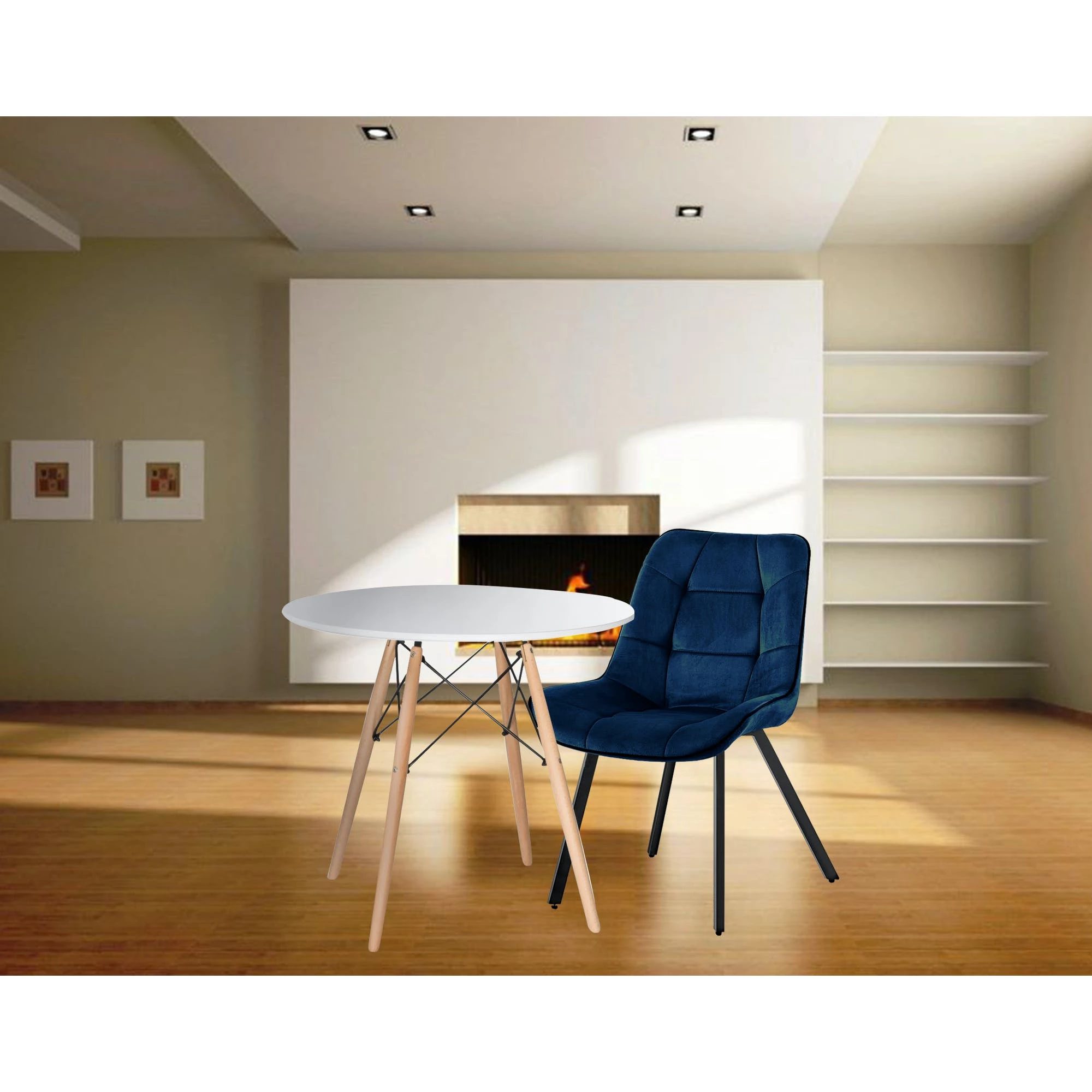 Null Samtstühle Stoffstühle Polsterstuhl Esszimmerstühle Küchenstühle Aus Samt Metallbeine 1 St. Dunkelblau – Bild 2