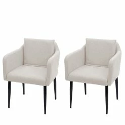 Null 2er-Set Esszimmerstuhl HWC-H93, Küchenstuhl Lehnstuhl Stuhl ~ Stoff/Textil Creme-beige