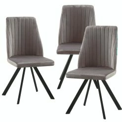 Null Esszimmerstühle Küchenstuhl Polsterstuhl Design Stuhl Mit Rückenlehne, Mit Sitzfläche Aus Samt, Gestell Aus Metall 3 St. Taupe