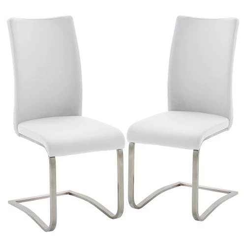 Null Raburg 2er-Set Esszimmerstuhl ARCO In WEIß, Echtleder, Gestell SILBER