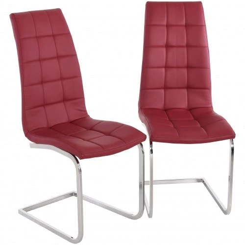 Null Raburg 2er Set Esszimmerstuhl LEONARDO In ROSSO-ROT - Gepolsterter, Gesteppter Freischwinger Aus Kunstleder, Gestell In Chrom, Italienisches Design