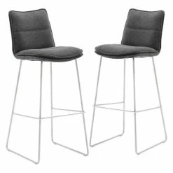 Null Raburg 2er-Set Barstuhl HAMPTON In ANTHRAZIT, Chenille-Look, Gestell SILBER