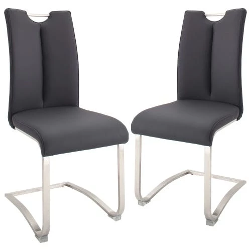 Null Raburg 2er-Set Esszimmerstuhl ARTOS XL In SCHWARZ, Echtleder, Gestell In SILBER