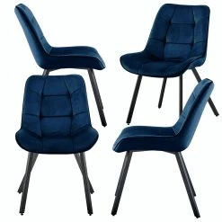 Null Samtstühle Stoffstühle Polsterstuhl Esszimmerstühle Küchenstühle Aus Samt Metallbeine 4 St. Dunkelblau