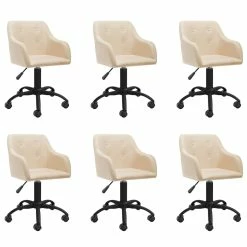 Null VidaXL Esszimmerstühle 6 Stk. Drehbar Creme Stoff