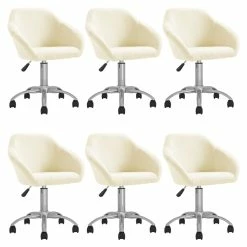 Null VidaXL Esszimmerstühle 6 Stk. Drehbar Creme Stoff