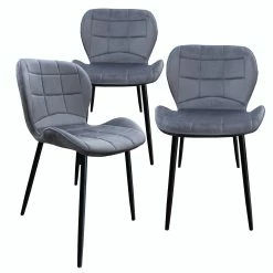 Null Esszimmerstuhl, Küchenstuhl , Mit Einem Samtvelours Bezug Und Einem Metallgestell 3 St. Samt - Dunkelgrau