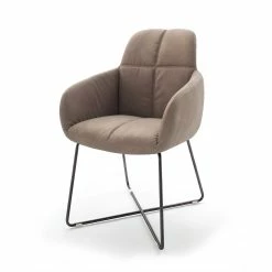 Null Armlehnstuhl 2er Set In Braun X- Kufengesgtell In Anthrazit Lackiert