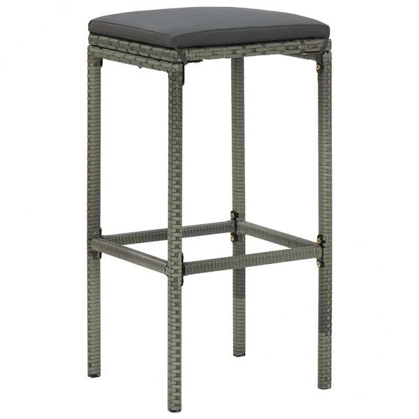 Null Barhocker Mit Kissen 2 Stk. Grau Poly Rattan – Bild 2
