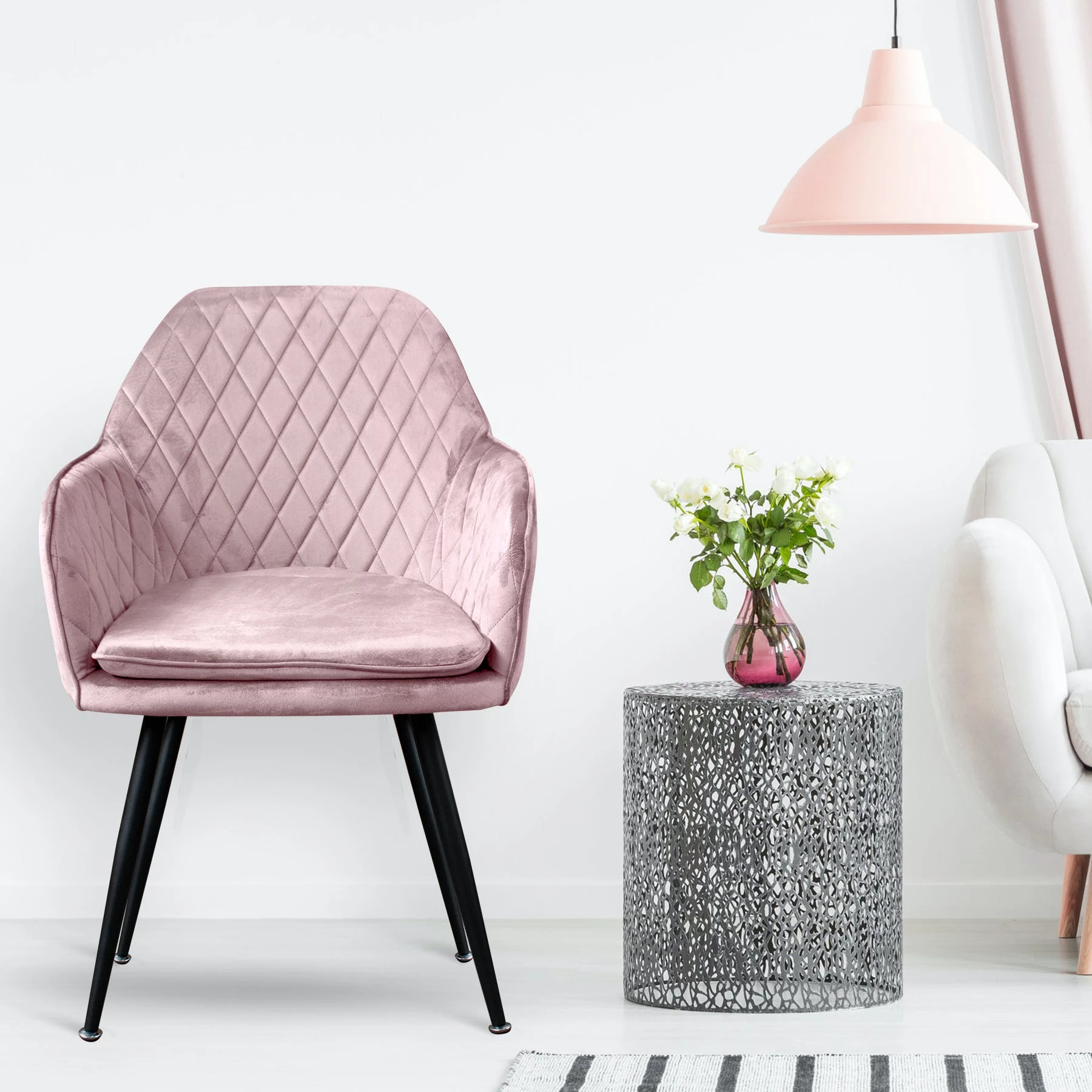 Null Esszimmerstühle Design Stuhl Mit Arm-Rücklehne Wohnzimmerstuhl Polsterstuhl Samt 1 St. Schwarz – Bild 7