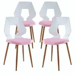 Null 2er 4er Set Design Stühle Esszimmerstühle Küchenstühle Wohnzimmerstuhl Bürostuhl Kunststoff 4 St. Weiß / Rosa